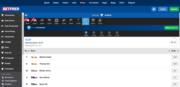 Screenshot Of Betfred Virtual Motor Racing Page