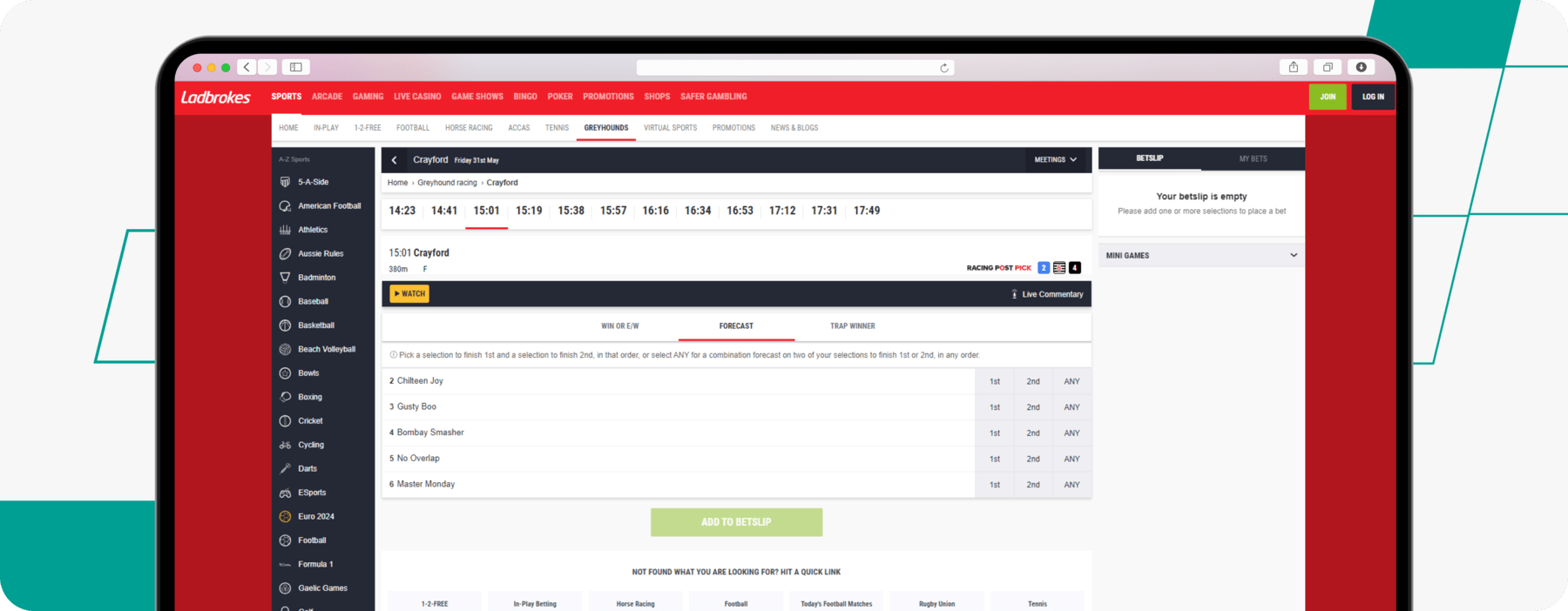 Screenshot of ladbrokes forecast betting desktop