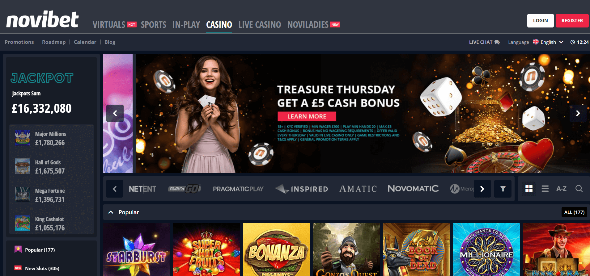 Novibet Casino Homepage