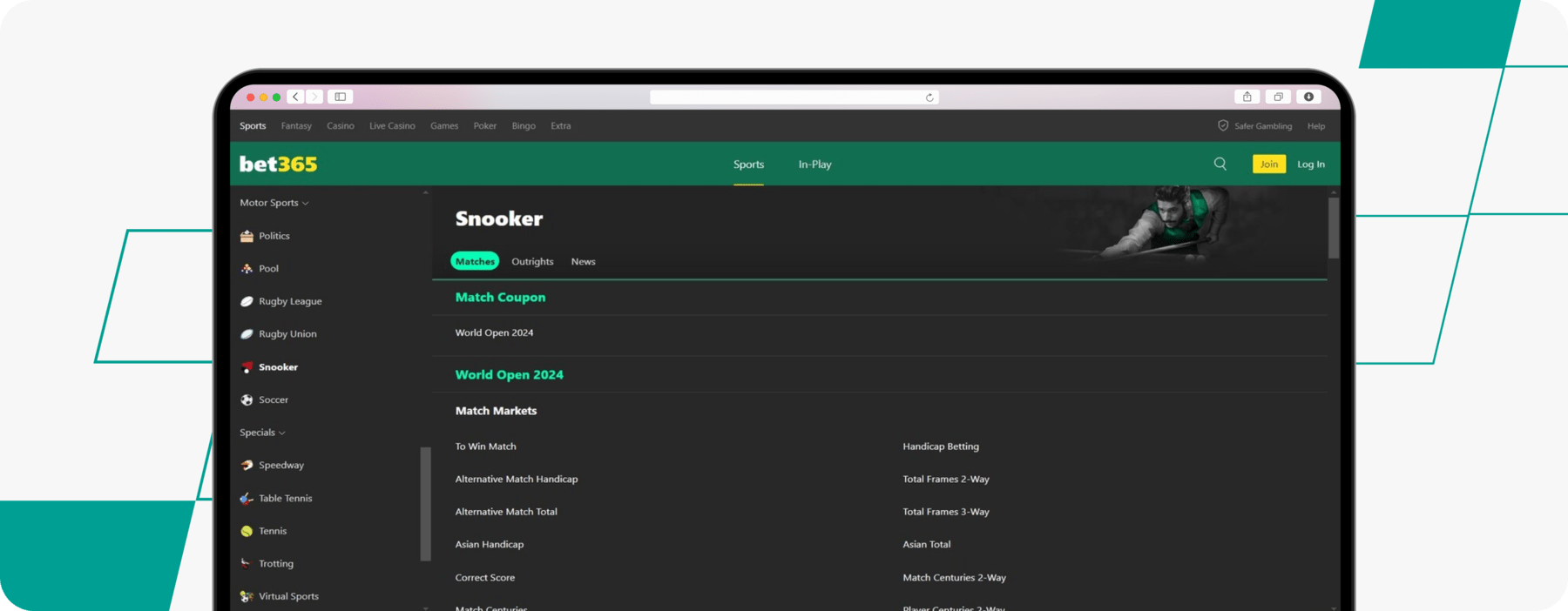 bet365 snooker desktop screenshot