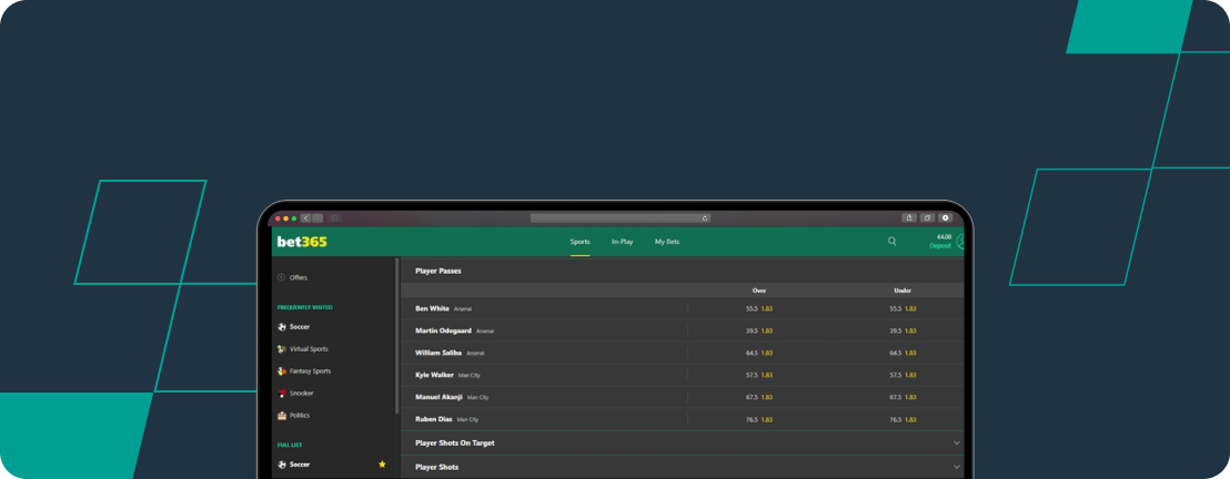 Screenshot of Player Passes odds on bet365.