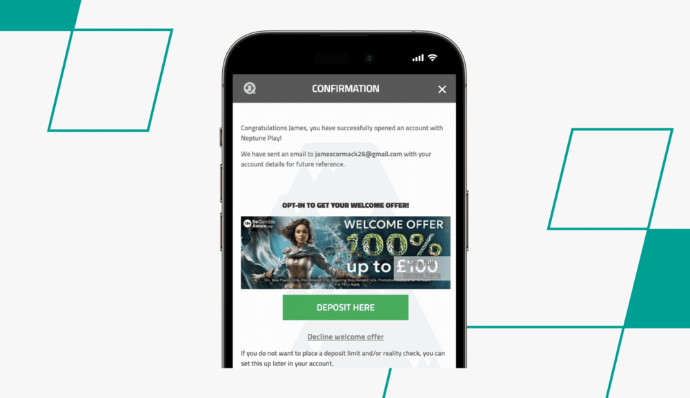screenshot of neptune play's registration confirmation page