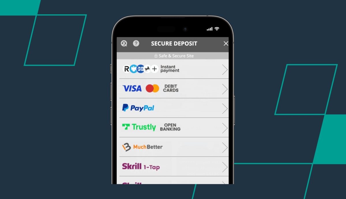 Deposit method list on Luckster